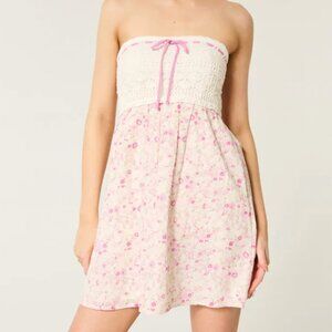 Hollister Crochet-Style Mix Strapless Mini Dress Pink
